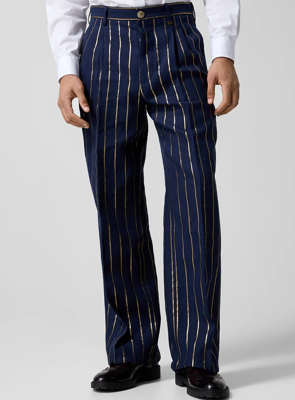 Rafael golden stripes pure linen pant