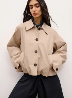 Raglan sleeve cropped boxy-fit trench coat