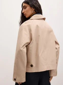 Raglan sleeve cropped boxy-fit trench coat