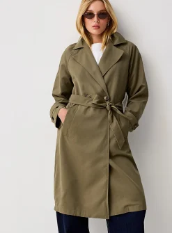 Raglan sleeves long khaki trench