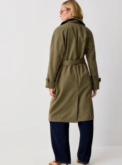 Raglan sleeves long khaki trench