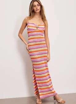 Rainbow knit maxi dress