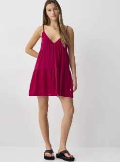 Raspberry red tiered minidress