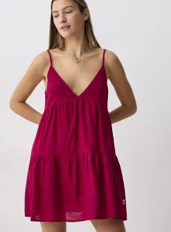 Raspberry red tiered minidress