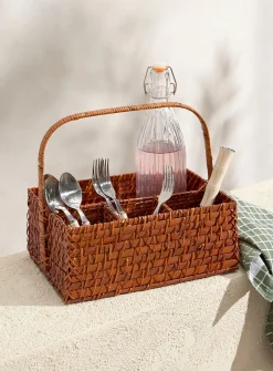 Rattan and bamboo utensil holder basket