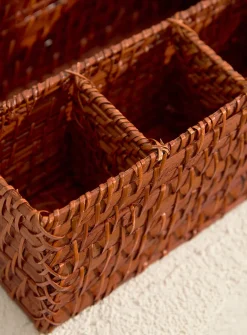 Rattan and bamboo utensil holder basket