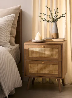 Rattan drawers walnut laminate accent table