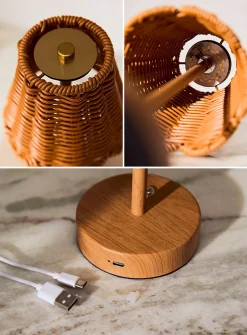 Rattan effect rechargeable touch table lamp