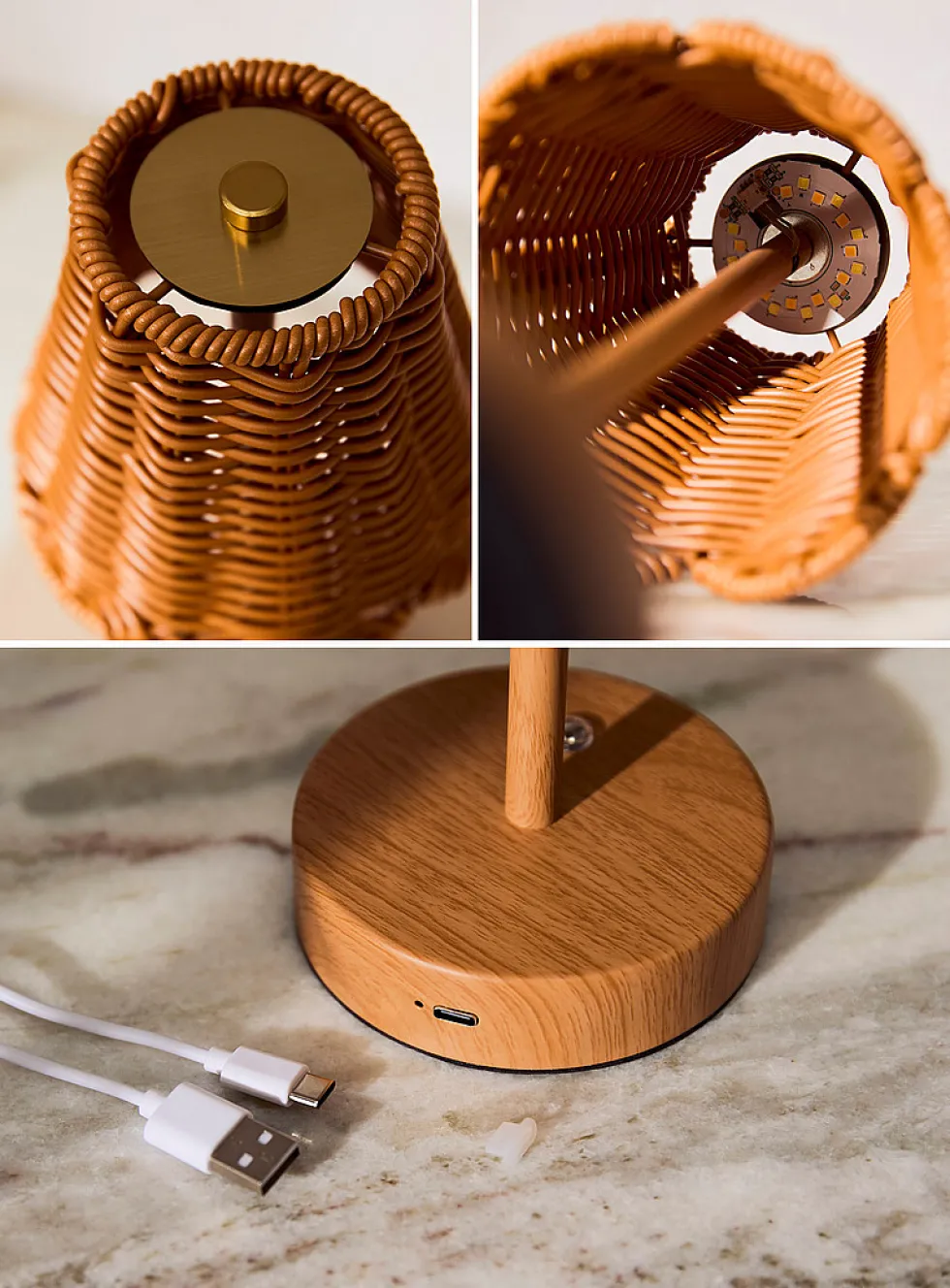 Rattan effect rechargeable touch table lamp