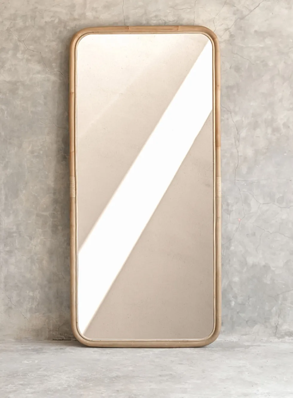 Rattan trim full-length mirror