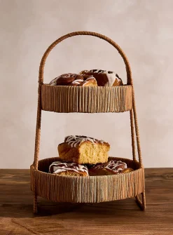 Rattan two-tiered cake stand