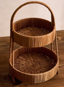 Rattan two-tiered cake stand