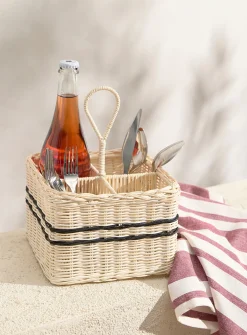 Rattan utensil holder basket