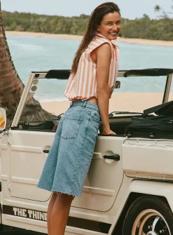 Raw-hem luxurious denim Bermudas