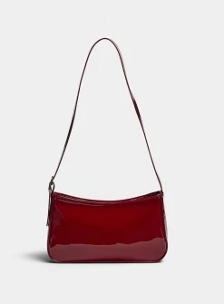 Rectangular faux patent leather shoulder bag