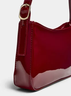Rectangular faux patent leather shoulder bag