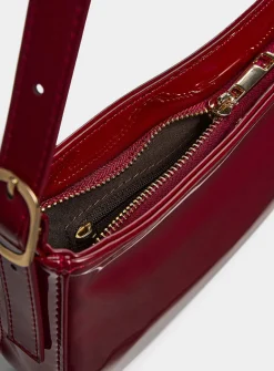 Rectangular faux patent leather shoulder bag