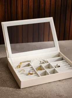Rectangular faux-leather jewellery box