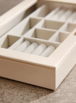 Rectangular faux-leather jewellery box