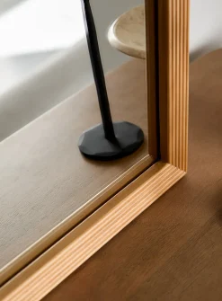 Rectangular natural pine grooved frame mirror