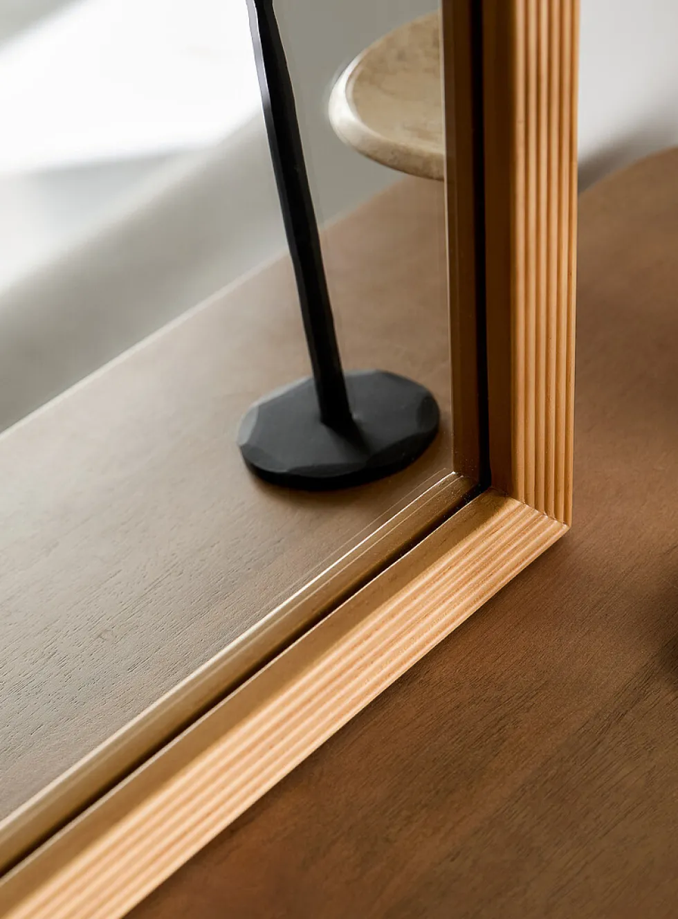 Rectangular natural pine grooved frame mirror
