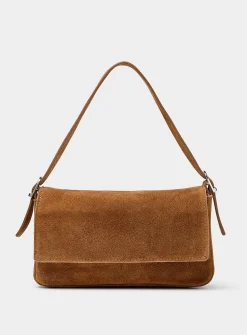 Rectangular suede baguette bag