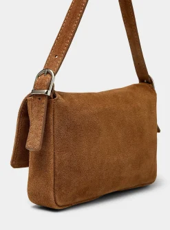 Rectangular suede baguette bag