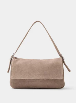 Rectangular suede baguette bag