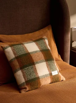 Red and orange checkers faux-mohair removable-cover cushion