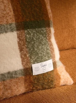 Red and orange checkers faux-mohair removable-cover cushion