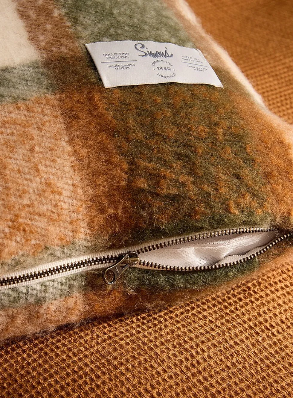 Red and orange checkers faux-mohair removable-cover cushion