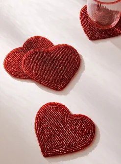 Red heart beads coasters