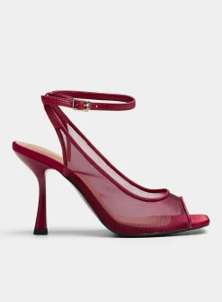 Red open-toe slingback pumps