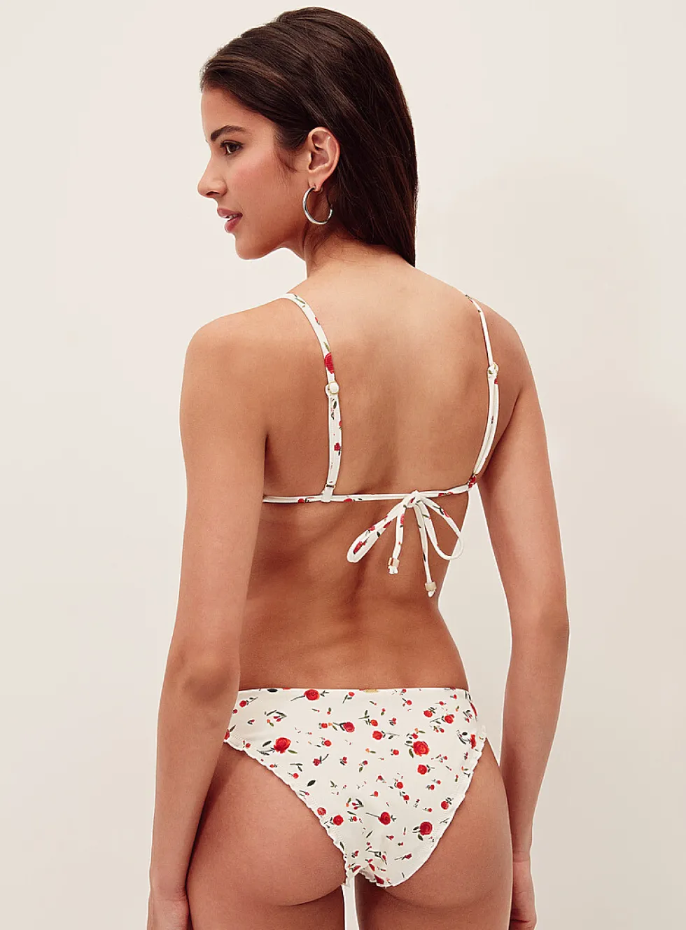 Red rose ruched slim bikini