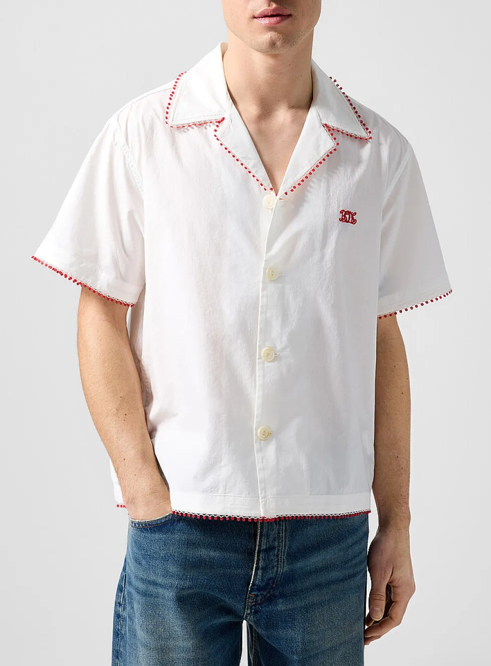 Redbud lace trim cabana shirt