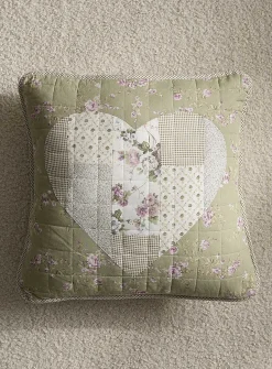 Removable-cover floral heart patchwork cushion