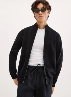 Reprocessed-cotton zipped cardigan