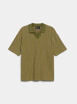 Retro stripe Johnny-collar polo