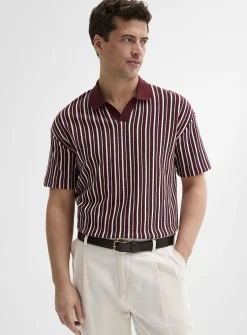 Retro stripe Johnny-collar polo