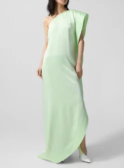 Reversed satin long asymmetrical dress
