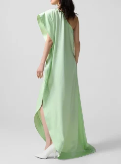Reversed satin long asymmetrical dress