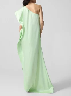 Reversed satin long asymmetrical dress