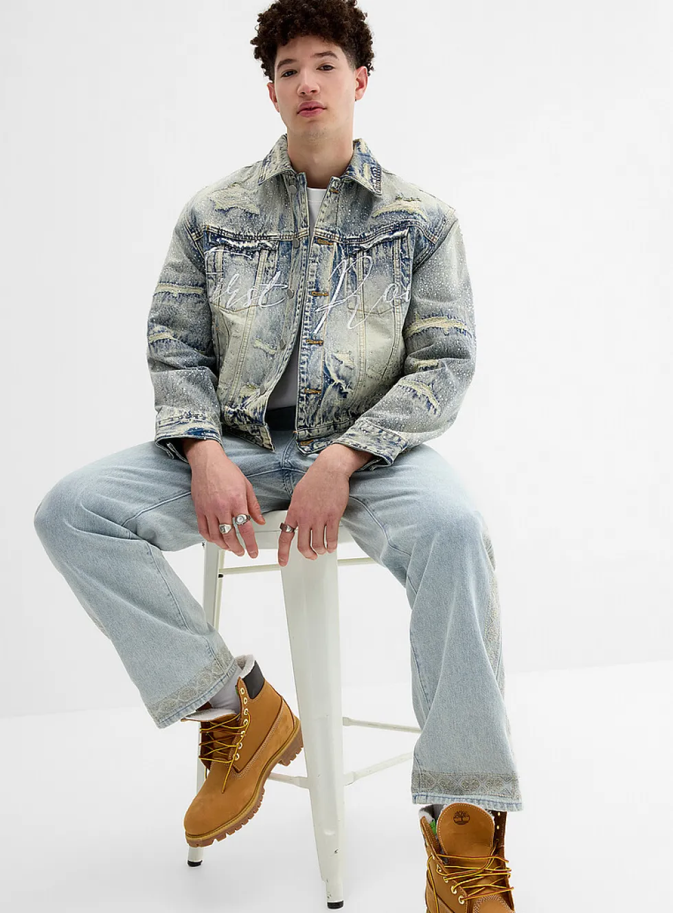 Rhinestone denim trucker jacket