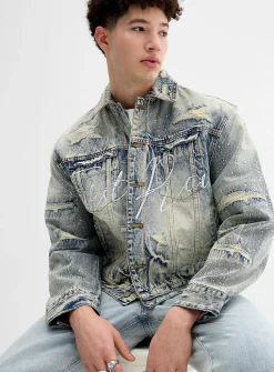 Rhinestone denim trucker jacket