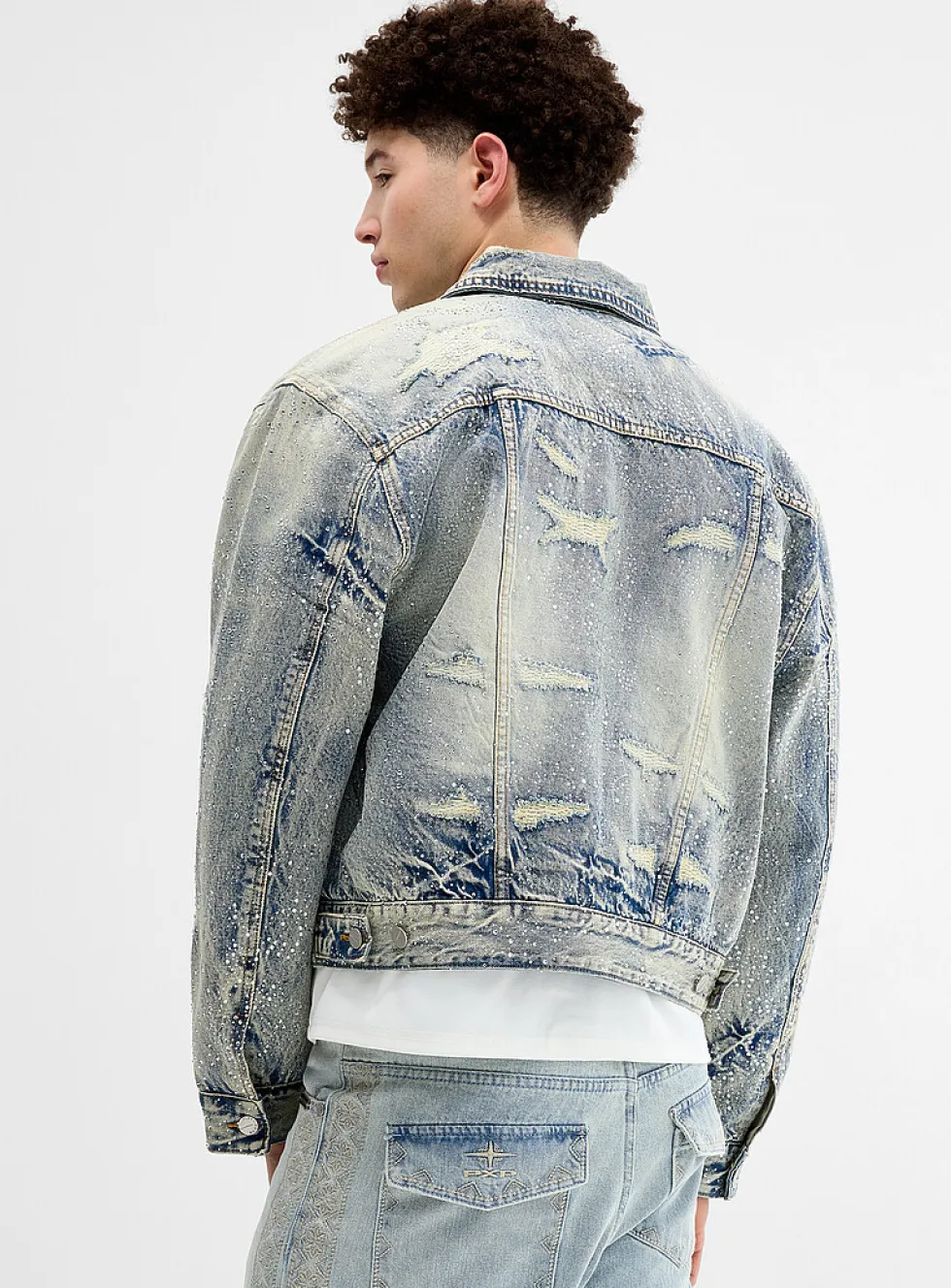 Rhinestone denim trucker jacket