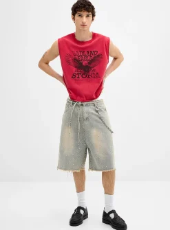Rhinestone distressed denim Bermudas