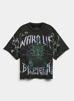 Rhinestone mutant scorpion faded-look T-shirt