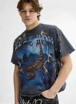 Rhinestone scorpion faded-look T-shirt