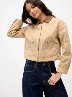 Ribbed collar utilitarian coat