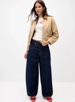 Ribbed collar utilitarian coat